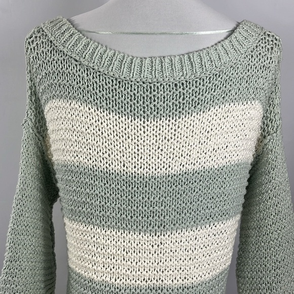 Free People Women's Parkslope Stripe Mint Ivory Combo Loose Knit Sweater Size S - Picture 8 of 12